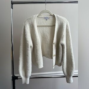 fuzzy white cardigan sweater
